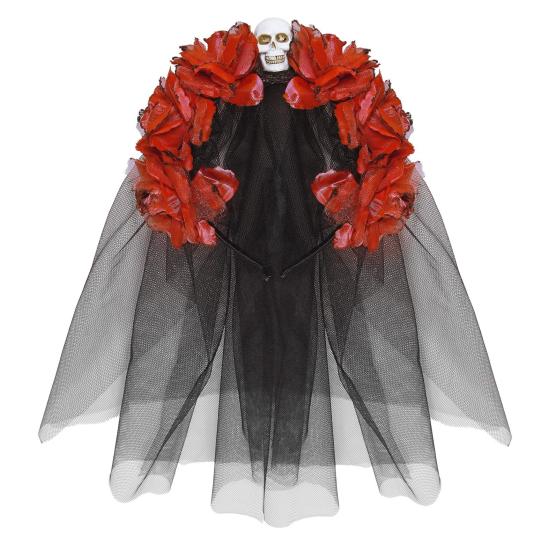 Tiara 6 Rosas Violetas com Caveira e Véu