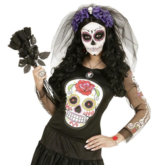 Tiara 6 Rosas Violetas com Caveira e Véu