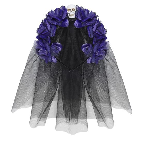 Tiara 6 Rosas Violetas com Caveira e Véu