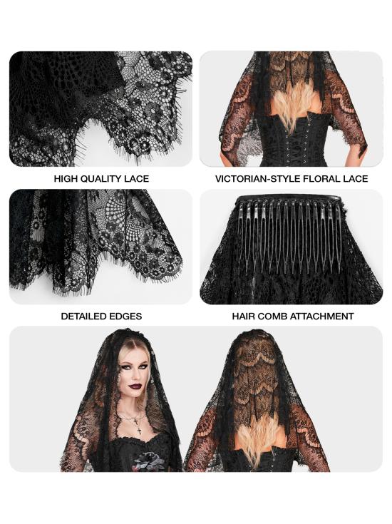Tiara com véu preto – Acessório de fantasia para o Halloween e festas de terror.