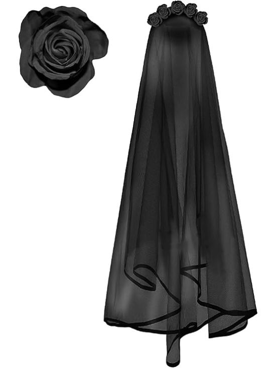 Faixa de cabeça com véu preto – acessório de fantasia para festas de Halloween e terror