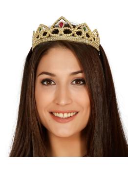 Tiara dourada com pedras coloridas