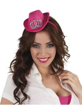 Tiara com chapéu de cowboy rosa Rainhas da Noite