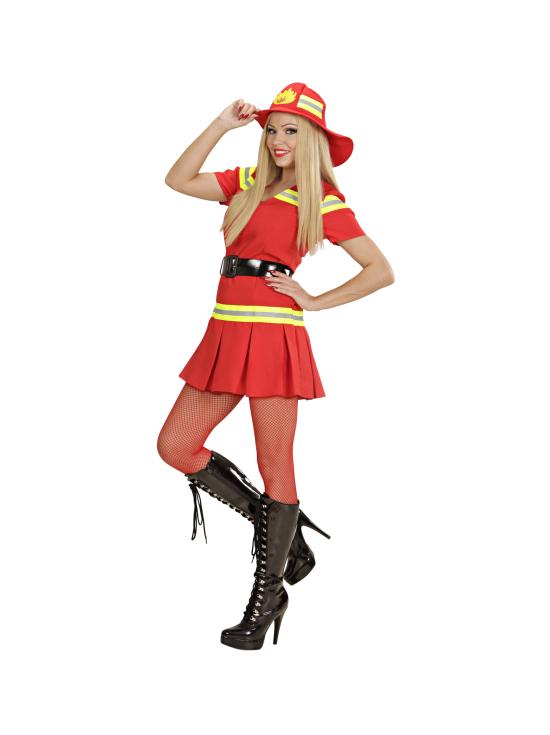 Fantasia sexy de bombeiro vermelho para adulto