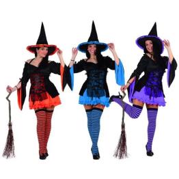 Fantasia de bruxa colorida de Halloween.
