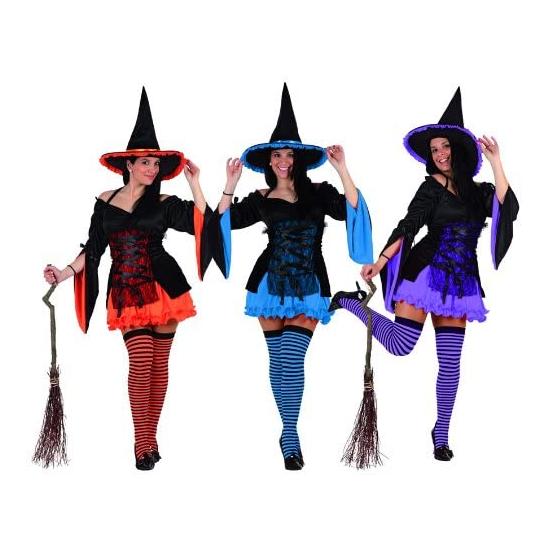 Fantasia de bruxa colorida de Halloween.