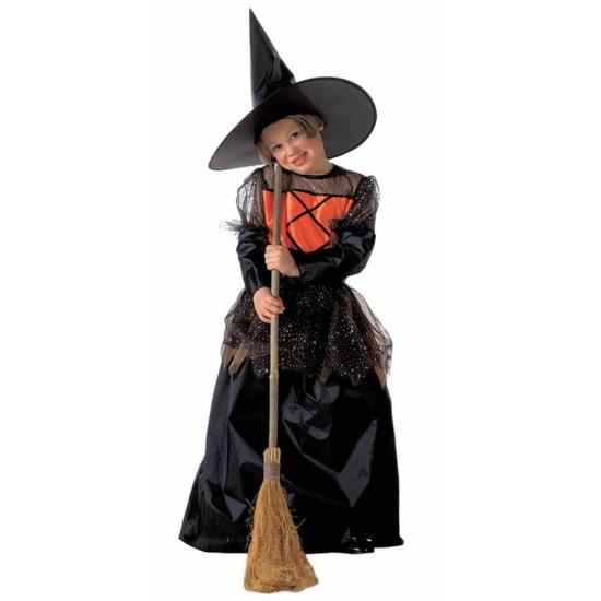 Fantasia de bruxa laranja em tamanho menina