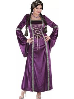 Fato de senhora medieval roxo adulto tamanho M