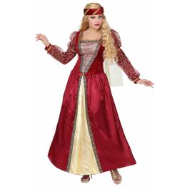 Fato de senhora medieval vermelha de luxo para adulto
