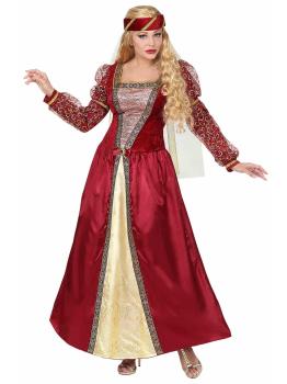 Fato de senhora medieval vermelha de luxo para adulto