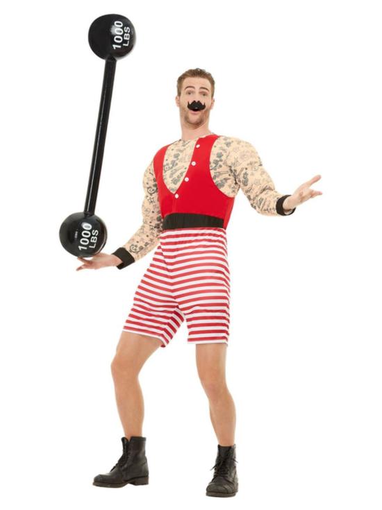 Fato de homem forte de circo tatuado para adulto