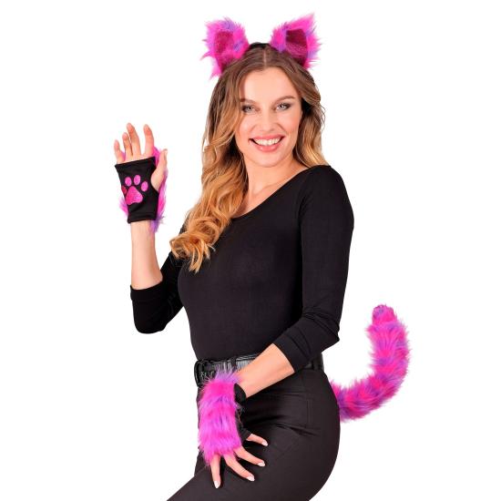 Acessórios para fantasia de gato Cheshire neon – orelhas, rabo e luvas