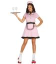 Traje de garçonete rosa retrô adulto. Econômico
