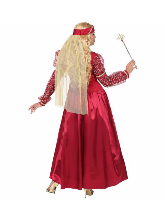Fato de senhora medieval vermelha de luxo para adulto