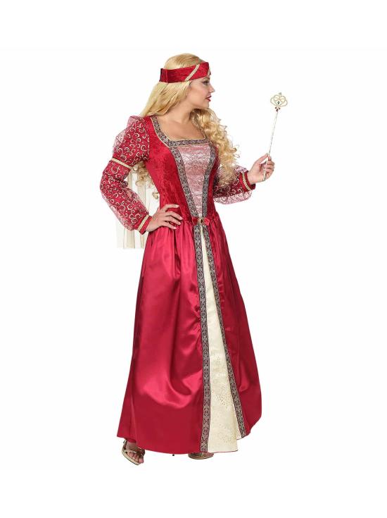 Fato de senhora medieval vermelha de luxo para adulto