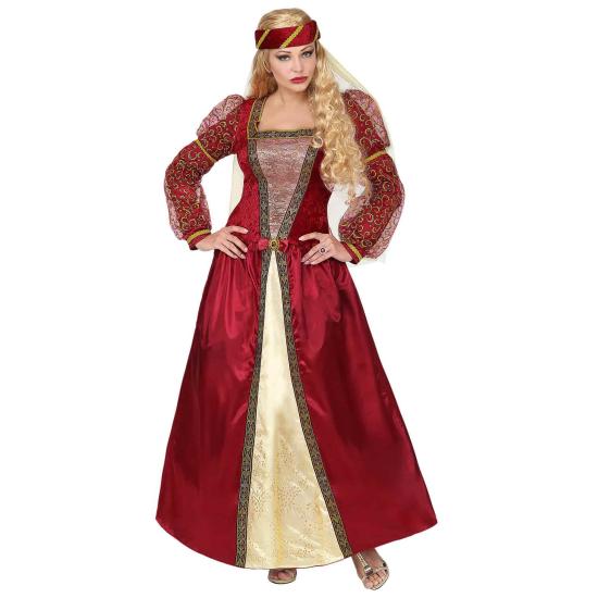Fato de senhora medieval vermelha de luxo para adulto Fato de senhora medieval vermelha de luxo para adulto
