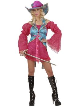 Fantasia sexy de mosqueteiro rosa para adulto.