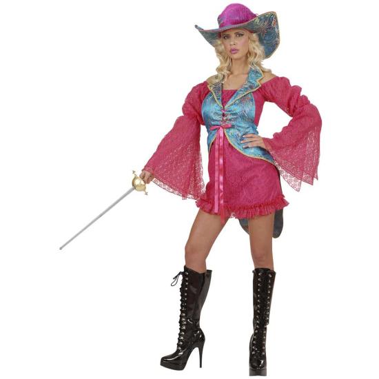 Fantasia sexy de mosqueteiro rosa para adulto.