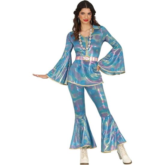 Fantasia de macacão azul discoteca para menina adulta Fantasia de macacão azul discoteca para menina adulta