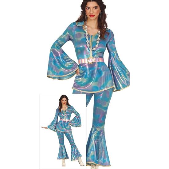 Fantasia de macacão azul discoteca para menina adulta Fantasia de macacão azul discoteca para menina adulta