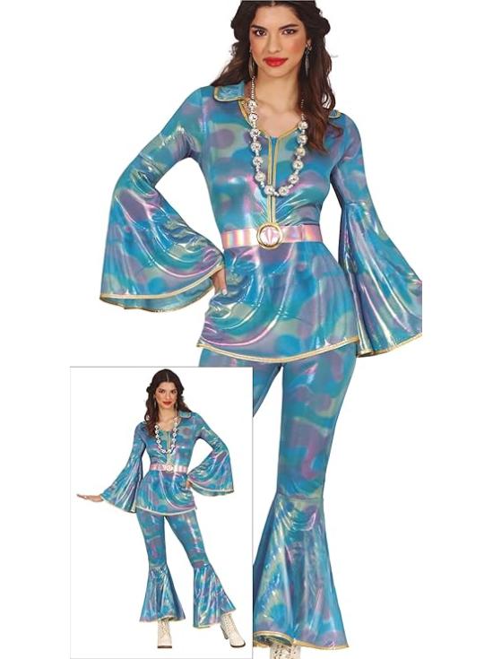 Fantasia de macacão azul discoteca para menina adulta