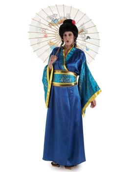 Fato de gueixa azul para adulto