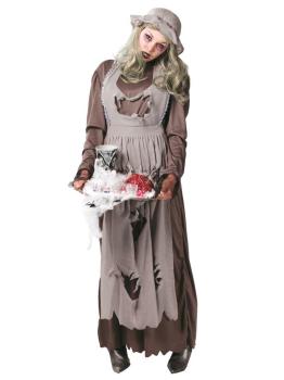 Fantasia adulta de empregada zumbi de Halloween.