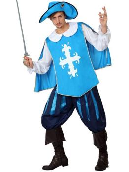 Fato de mosqueteiro azul para adulto
