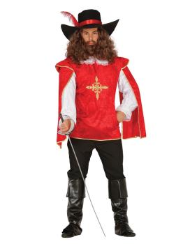 Fato de mosqueteiro vermelho para adulto.