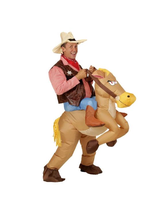 Fantasia de cowboy adulto com cavalo inflável, tamanho único