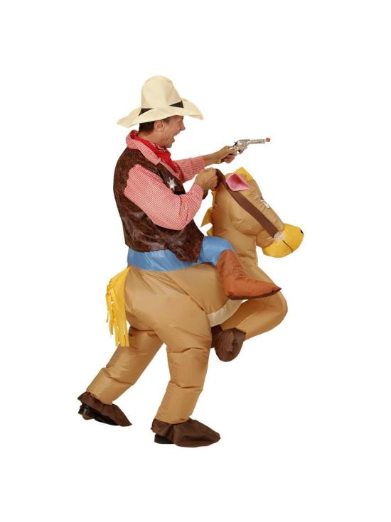 Fantasia de cowboy adulto com cavalo inflável, tamanho único