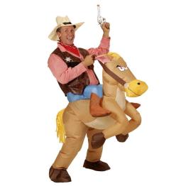 Fantasia de cowboy adulto com cavalo inflável, tamanho único