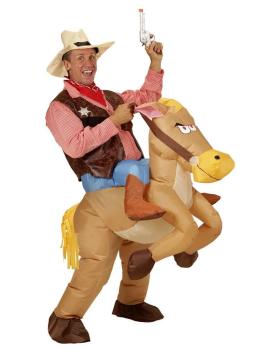 Fantasia de cowboy adulto com cavalo inflável, tamanho único