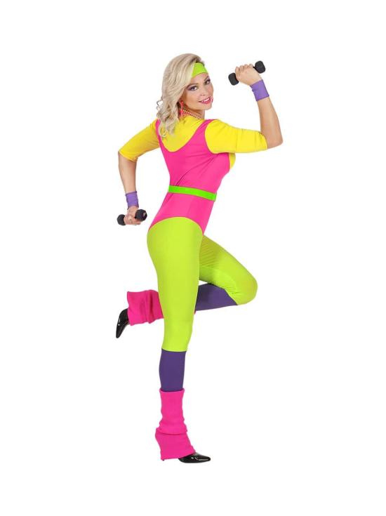 Fantasia de Eva Aerobics dos anos 80 para adultos.