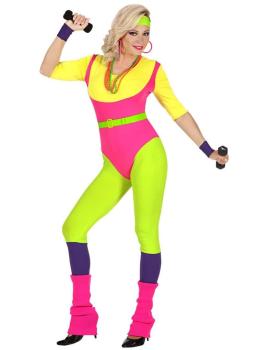 Fantasia de Eva Aerobics dos anos 80 para adultos.