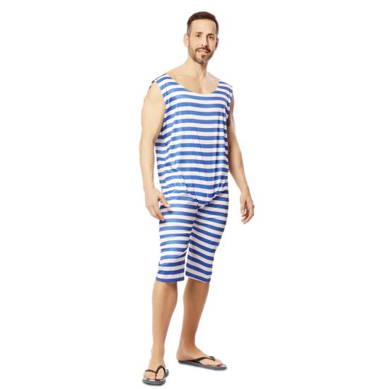 Fantasia de banhista ou homem forte dos anos 1920 para adulto azul