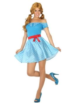 Fato de senhora azul dos anos 50 para mulher