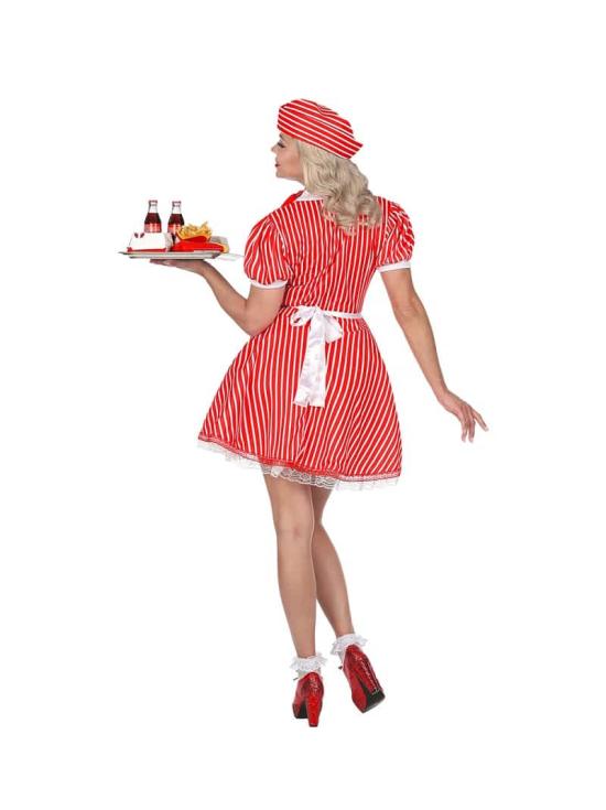 Traje de garçonete de lanchonete dos anos 50 tamanho adulto