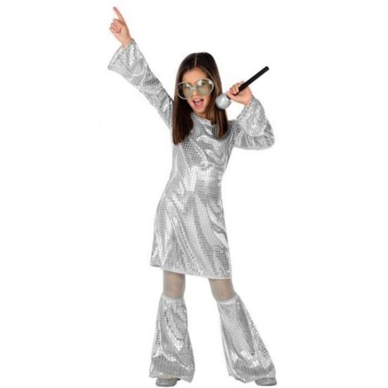 Fato de discoteca prateado dos anos 70 para menina Fato de discoteca prateado dos anos 70 para menina