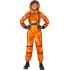 Fantasia de astronauta laranja para missão espacial, ideal para mulheres.