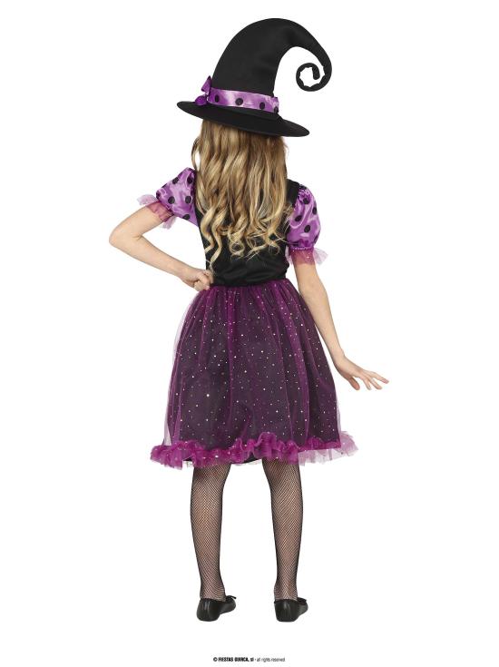 Fato de bruxa estrelas roxas para menina
