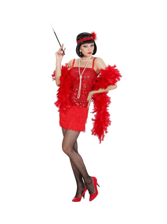 Traje adulto de Charleston vermelho da década de 1920