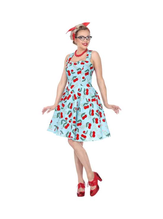 Traje de menina azul da moda dos anos 50 tamanho adulto