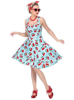 Traje de menina azul da moda dos anos 50 tamanho adulto