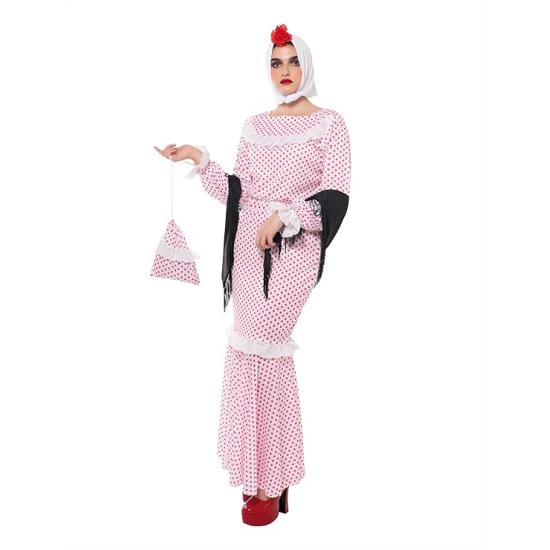 Fato Chulapa Deluxe para mulher, vestido, xale, cachecol, cravo e bolsa, tamanho standard, licença oficial para San Isidro, Chulapos, Chotis, Madrid