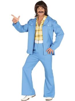 Fato de Chulito Disco Blue anos 70 para adulto