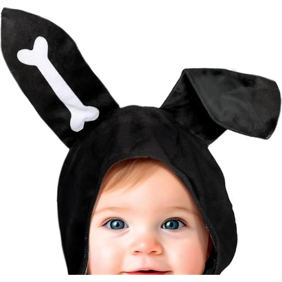Fantasia de bebê esqueleto de coelho preto