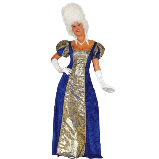 Traje de cortesã azul de época. Traje de cortesã azul de época.