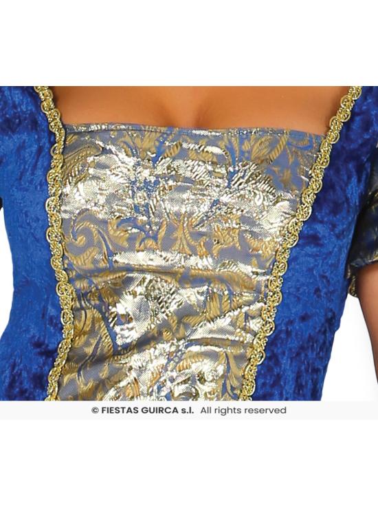 Traje de cortesã azul de época.