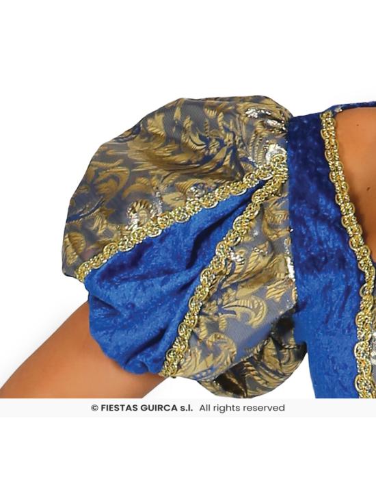 Traje de cortesã azul de época.